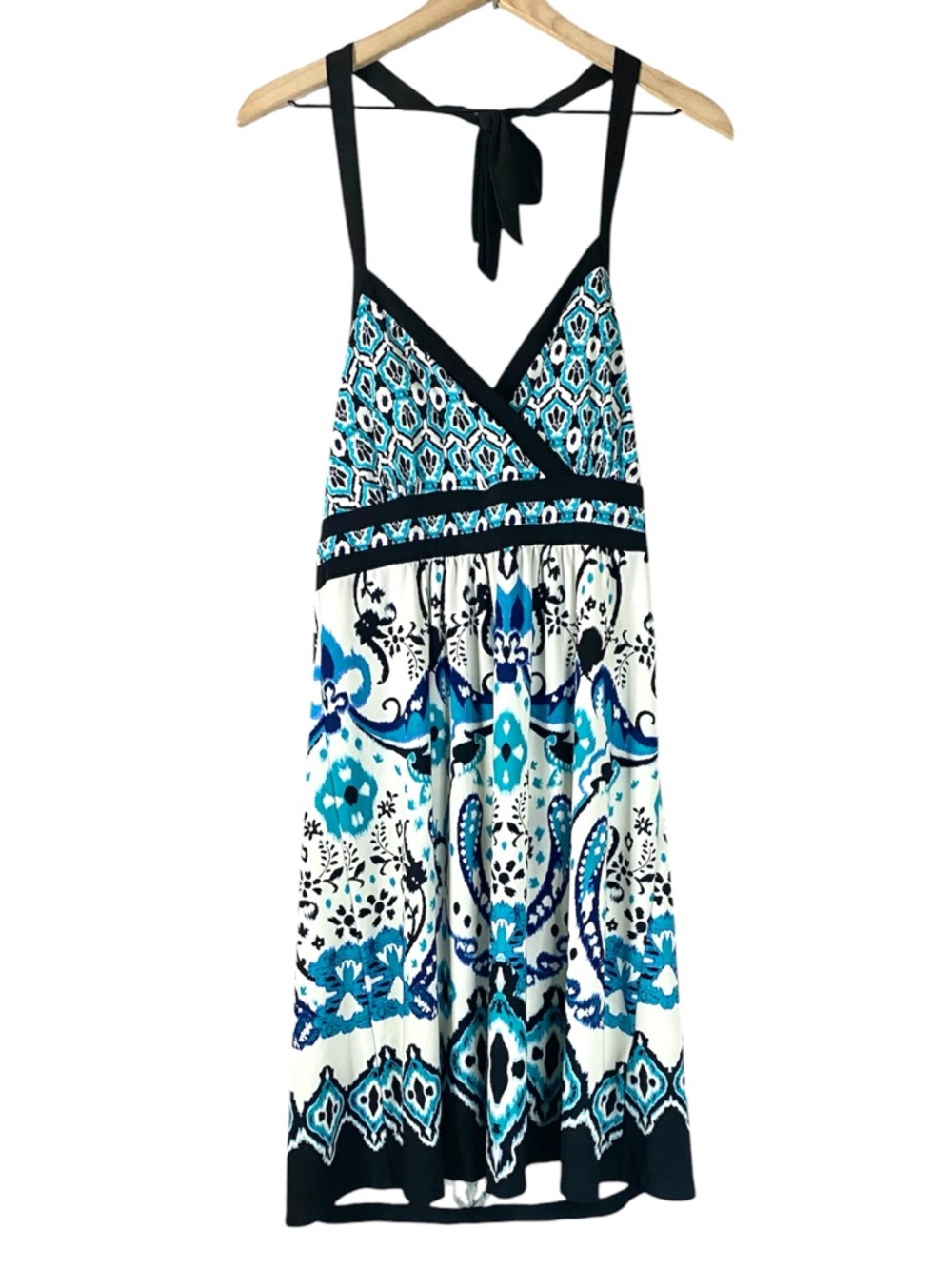 Women's Apt. 9 A Line Halter Print Midi Dress White, Blue & Black Size  Medium
